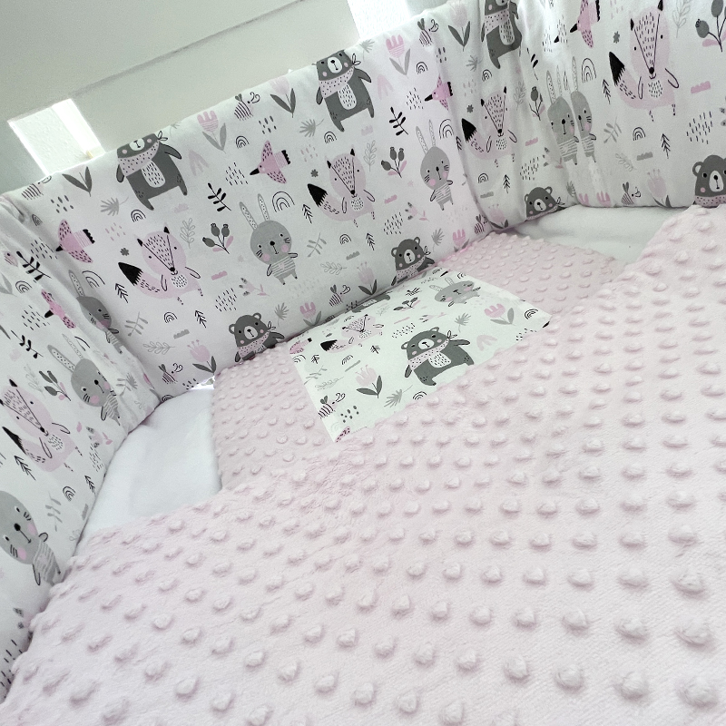 Rózsaszín állatok – rózsaszín minky 3 részes ágynemű